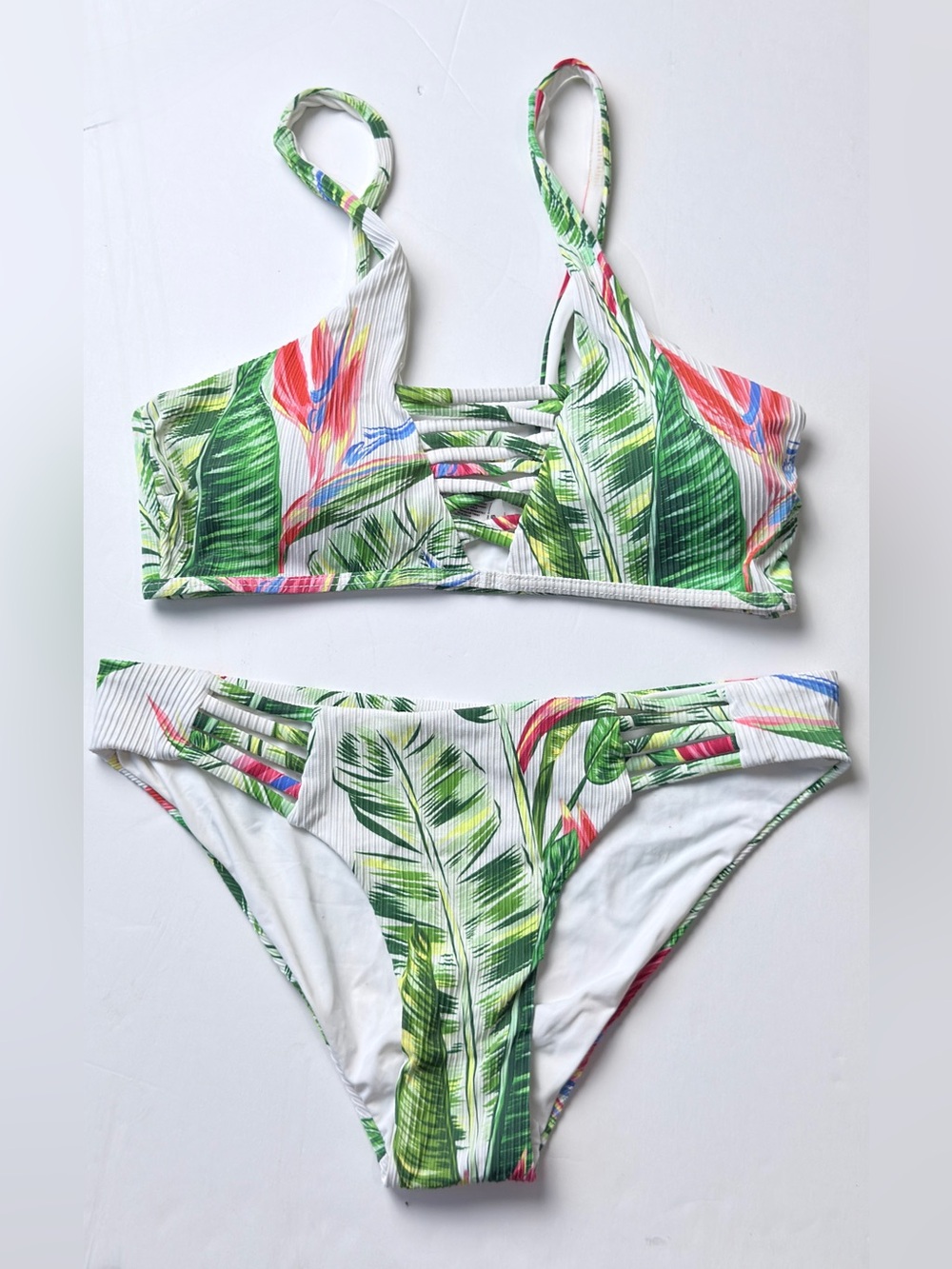 NEW Tropical Leaf Strappy Bikini Set - Green